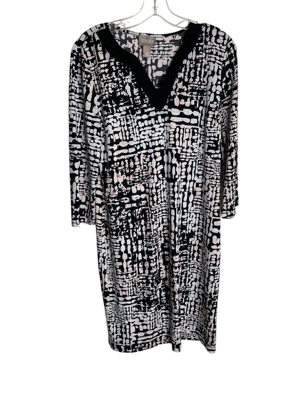 Chicos 1 Shift Dress Womens Size Medium Printed Stretch V Neck Office Career